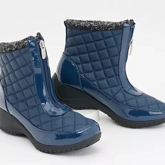 Khombu Shoes - New Khombu Women's Shoe Ankle Boots Bootie Megan Waterproof Front Zip Navy Blue